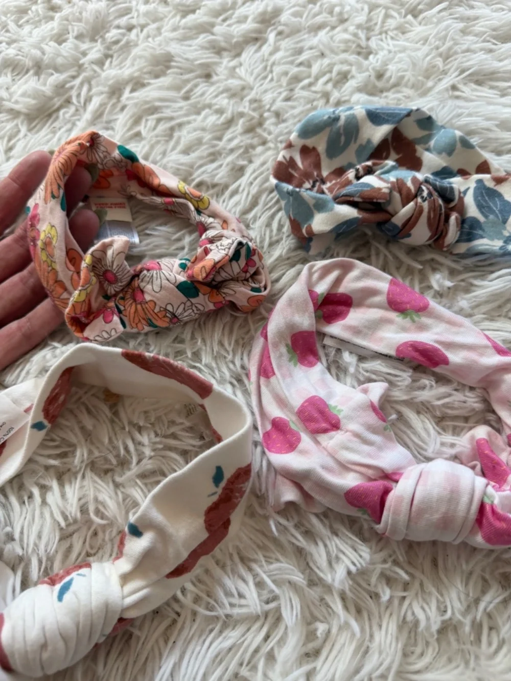 Set of four Kids Floral & Fruit Knot Headbands - Pink, Blue, Peach, Cream knot h